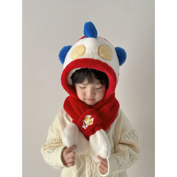 Set pălărie și eșarfă pentru bebeluși, două piese, pluș, căptușeală fleece, protecție solară, 0–6 luni, primăvară 2025