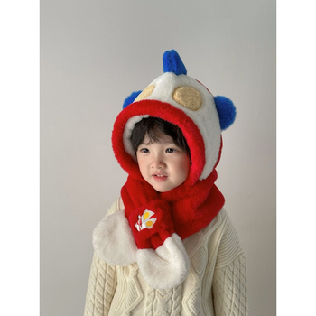 Set pălărie și eșarfă pentru bebeluși, două piese, pluș, căptușeală fleece, protecție solară, 0–6 luni, primăvară 2025