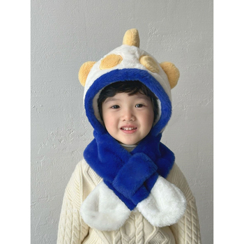 Set pălărie și eșarfă pentru bebeluși, două piese, pluș, căptușeală fleece, protecție solară, 0–6 luni, primăvară 2025