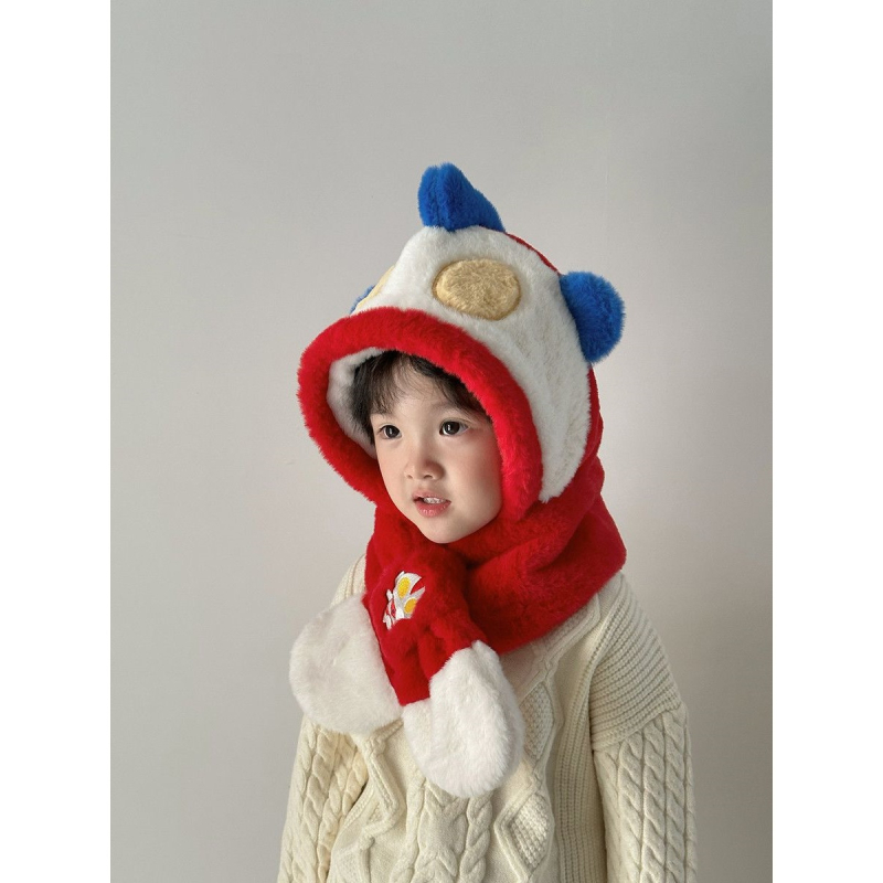 Set pălărie și eșarfă pentru bebeluși, două piese, pluș, căptușeală fleece, protecție solară, 0–6 luni, primăvară 2025