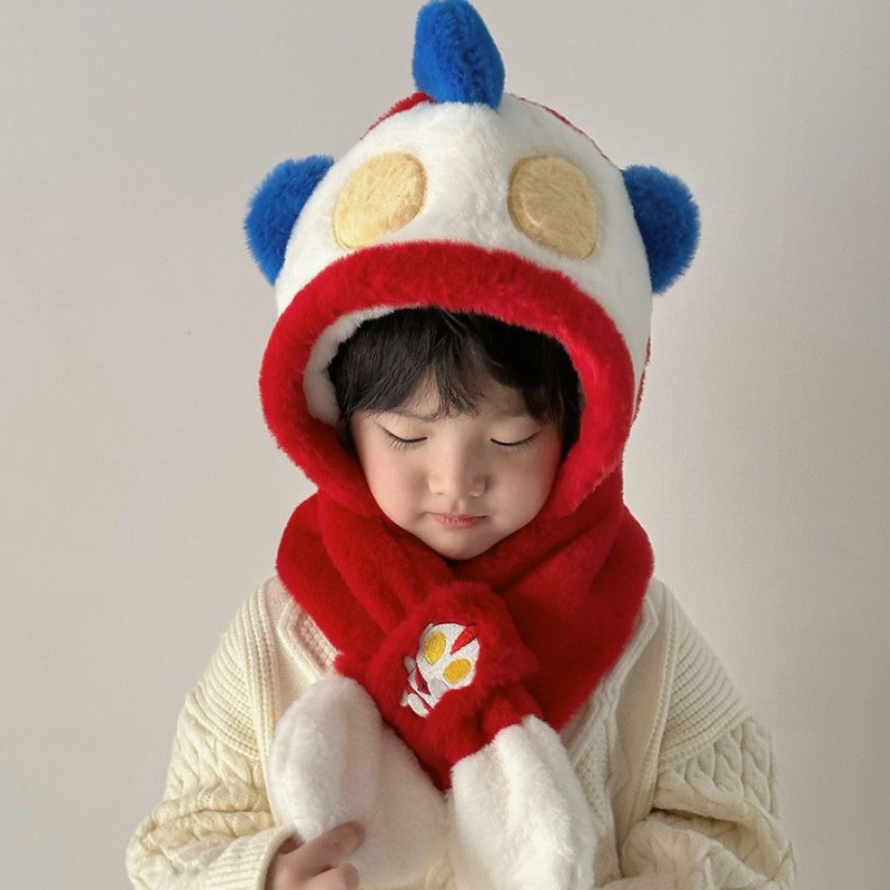 Set pălărie și eșarfă pentru bebeluși, două piese, pluș, căptușeală fleece, protecție solară, 0–6 luni, primăvară 2025