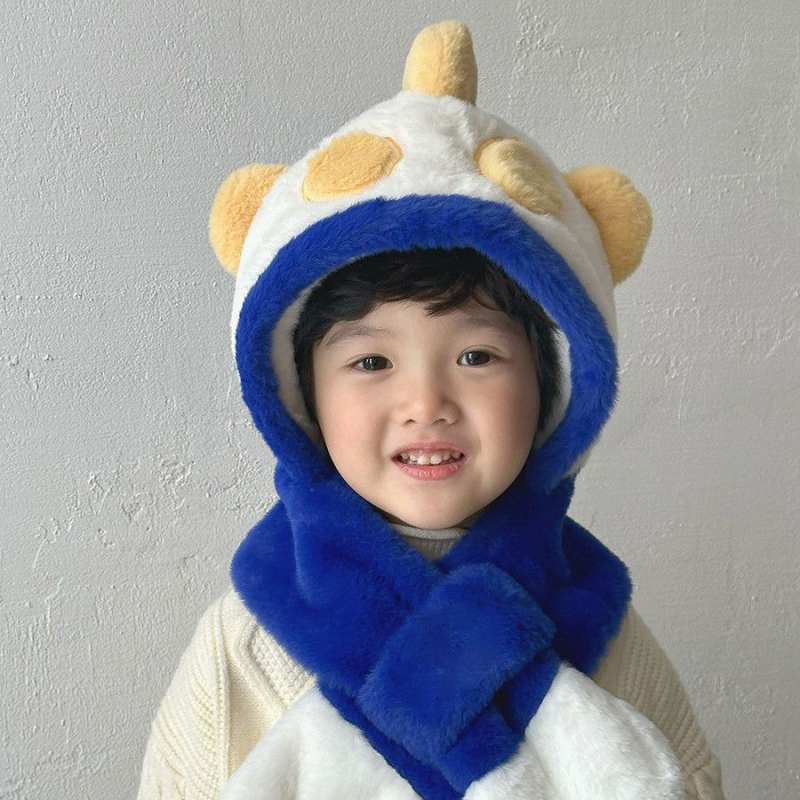 Set pălărie și eșarfă pentru bebeluși, două piese, pluș, căptușeală fleece, protecție solară, 0–6 luni, primăvară 2025