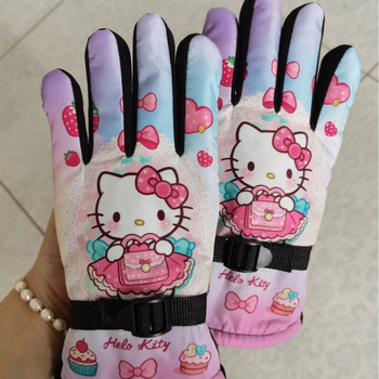 Dječje zimske rukavice za skijanje, otporne na vjetar, s flis podlogom, tople, s karikaturalnim uzorkom, za uzrast 5–10 godina