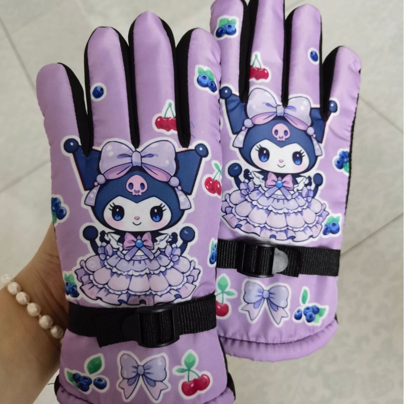 Dječje zimske rukavice za skijanje, otporne na vjetar, s flis podlogom, tople, s karikaturalnim uzorkom, za uzrast 5–10 godina