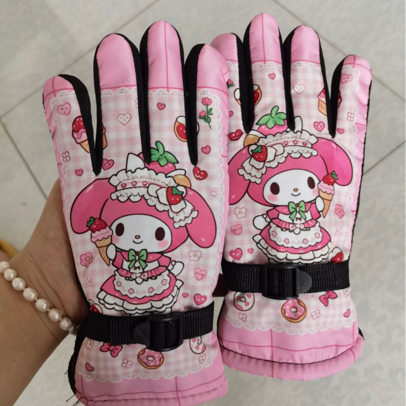 Dječje zimske rukavice za skijanje, otporne na vjetar, s flis podlogom, tople, s karikaturalnim uzorkom, za uzrast 5–10 godina