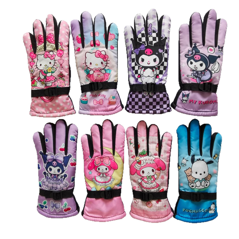 Dječje zimske rukavice za skijanje, otporne na vjetar, s flis podlogom, tople, s karikaturalnim uzorkom, za uzrast 5–10 godina