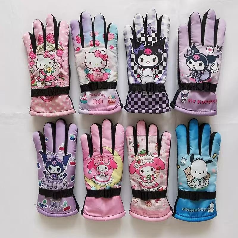 Dječje zimske rukavice za skijanje, otporne na vjetar, s flis podlogom, tople, s karikaturalnim uzorkom, za uzrast 5–10 godina