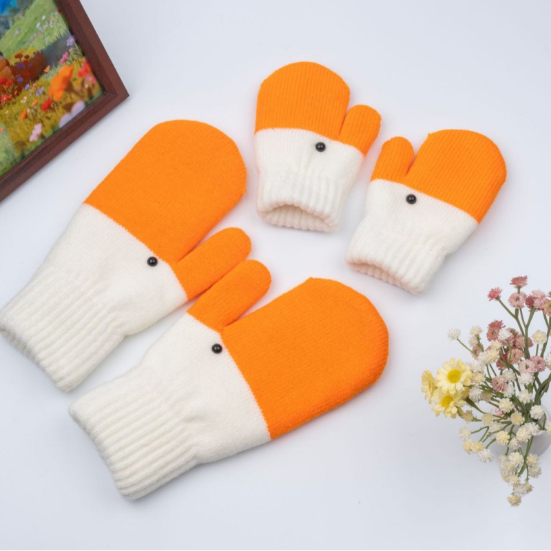 Dječje pletene rukavice s punim prstima, goose-themed dizajn, zima, džakard, uzrast 3–6 godina