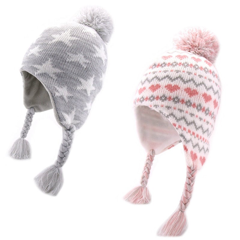 NOABAT téli kötött gyerek sapka, akril szál, jacquard kötés, fülvédő