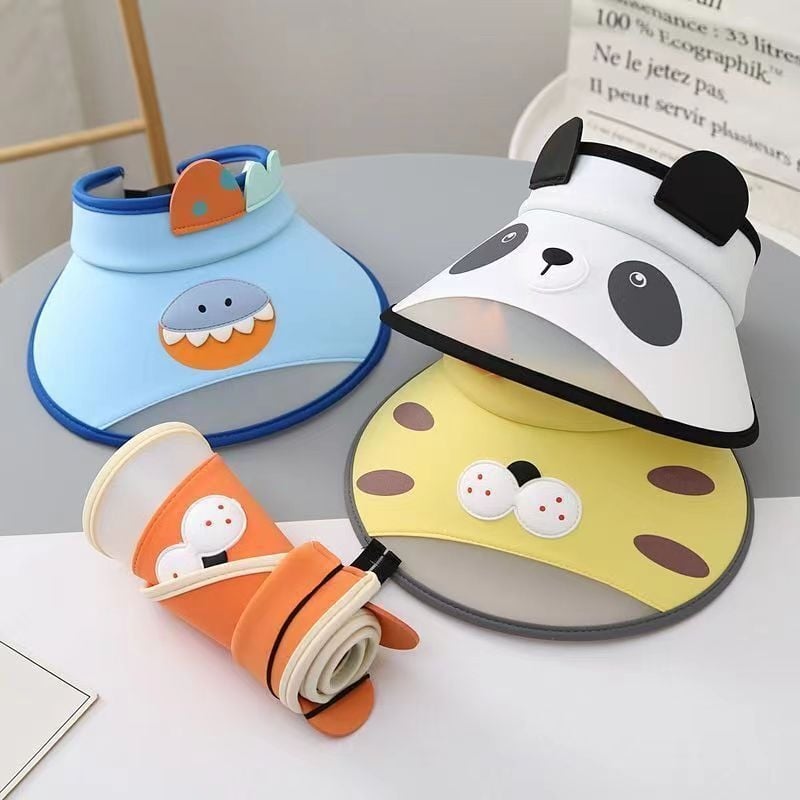 Šešir za sunce s otvorenim vrhom i velikim obodom – crtani stil, poliester, zaštita od sunca za djecu (0–12 mjeseci do 10+ godina)