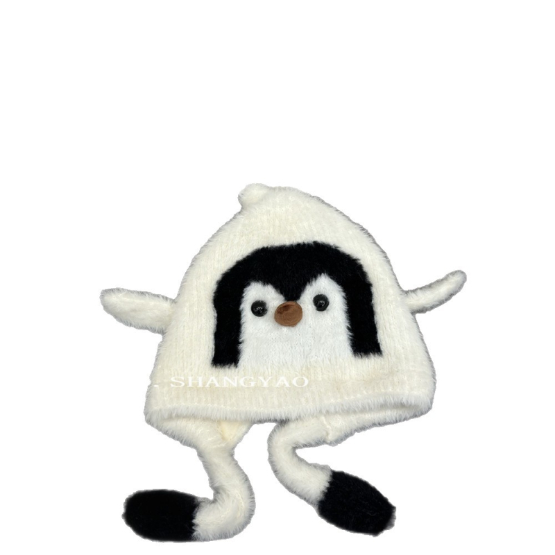 Șapcă pentru copii din pluș cu protecție pentru urechi – design pinguin, șapcă cu formă dom, caldă și rezistentă la vânt, pentru copii 2–6 ani, finisaj satin, iarna 2025