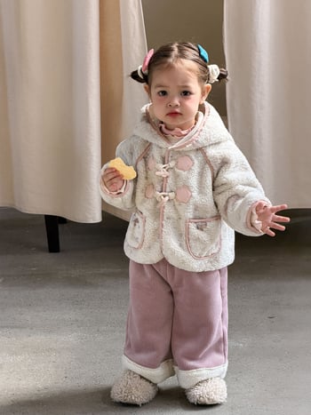 Palton de iarnă pentru fete, lână de miel îngroșată, stil coreean, cu glugă