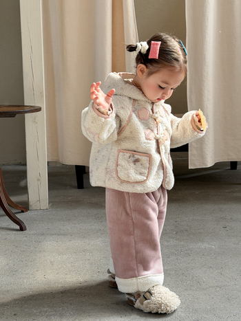 Palton de iarnă pentru fete, lână de miel îngroșată, stil coreean, cu glugă