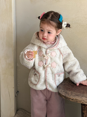 Palton de iarnă pentru fete, lână de miel îngroșată, stil coreean, cu glugă