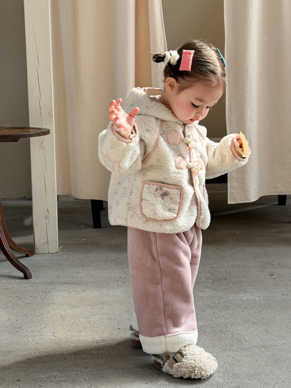 Palton de iarnă pentru fete, lână de miel îngroșată, stil coreean, cu glugă