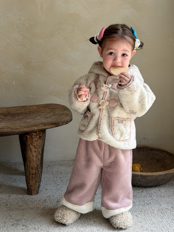 Palton de iarnă pentru fete, lână de miel îngroșată, stil coreean, cu glugă