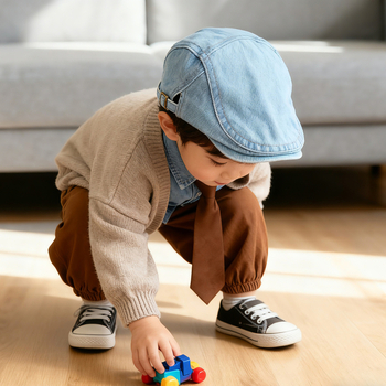 Beret, 100% pamuk, četiri sezone, kratka rubna obruba i kupolasti vrh, za djecu 1–6 godina