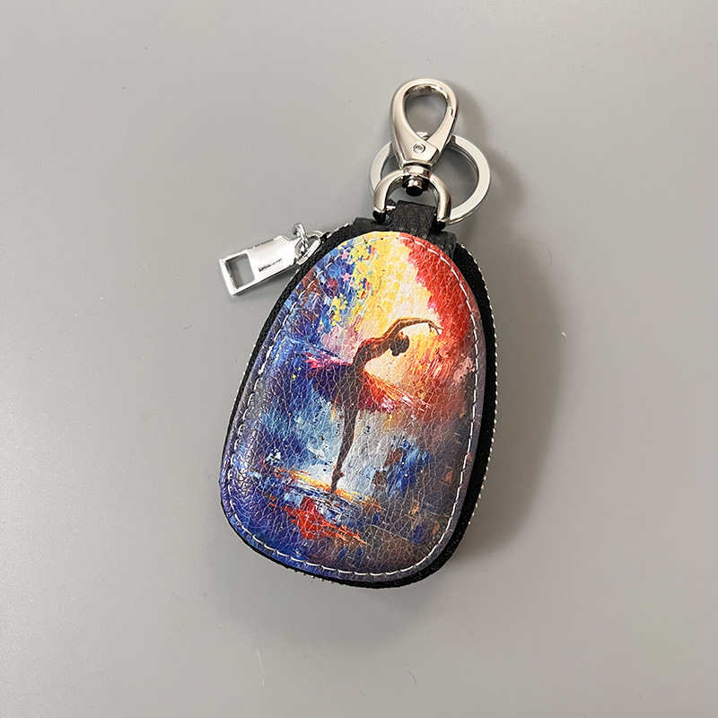 Naistele mõeldud võtmeümbris, ehtne nahk, kahekihiline veiselihast nahk, karikatuurmuster, mugav hoiustamine (Materjal: Ehtne nahk; Tekstuur: Kahekihiline veiselihast nahk; Muster: Karikatuur; Kasutus: Igapäevane)