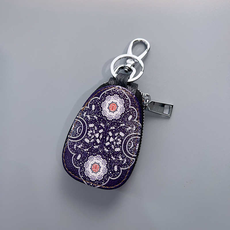 Võtmete kott ehtsast nahast, naistele, kahekihiline veise nahk, karikatuurmustriga, hoiustamiseks