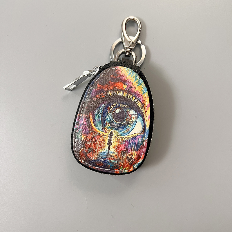 Võtmete kott ehtsast nahast, naistele, kahekihiline veise nahk, karikatuurmustriga, hoiustamiseks