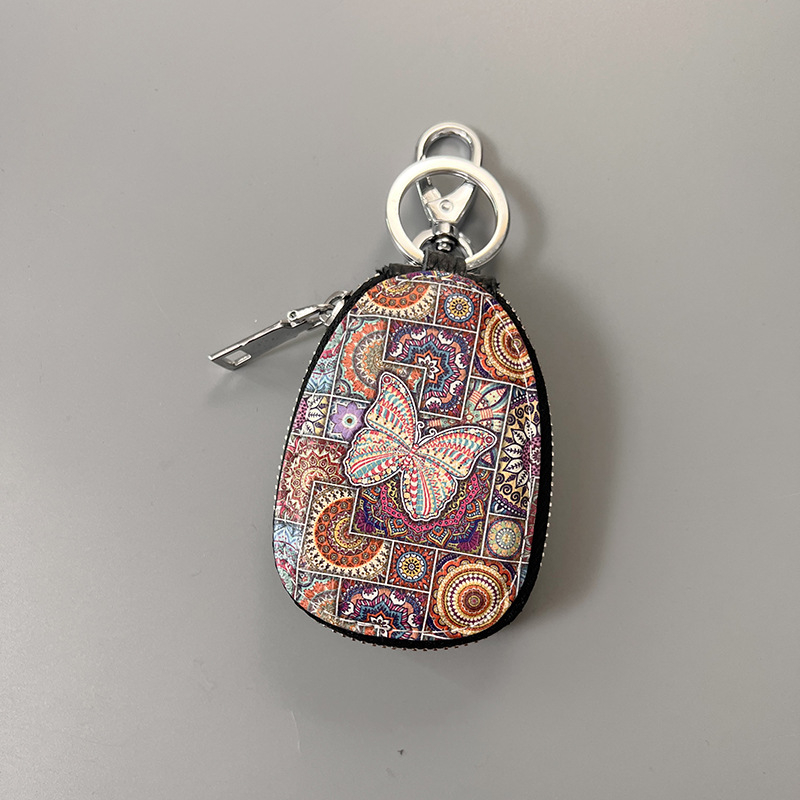 Võtmete kott ehtsast nahast, naistele, kahekihiline veise nahk, karikatuurmustriga, hoiustamiseks