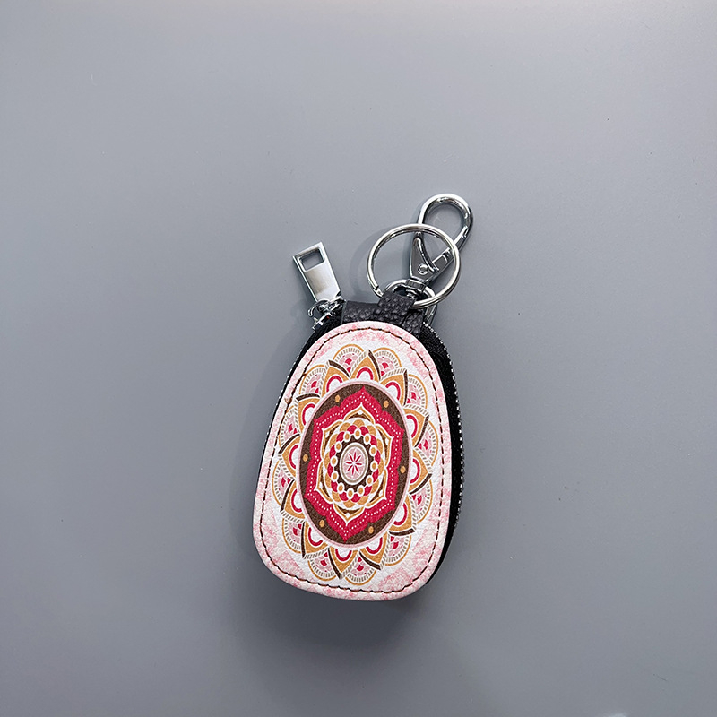 Ženski kožni etui za ključeve, dvostruka podstava od goveđe kože, karikatura uzorak, retro etno stil, za pohranu ključa od automobila