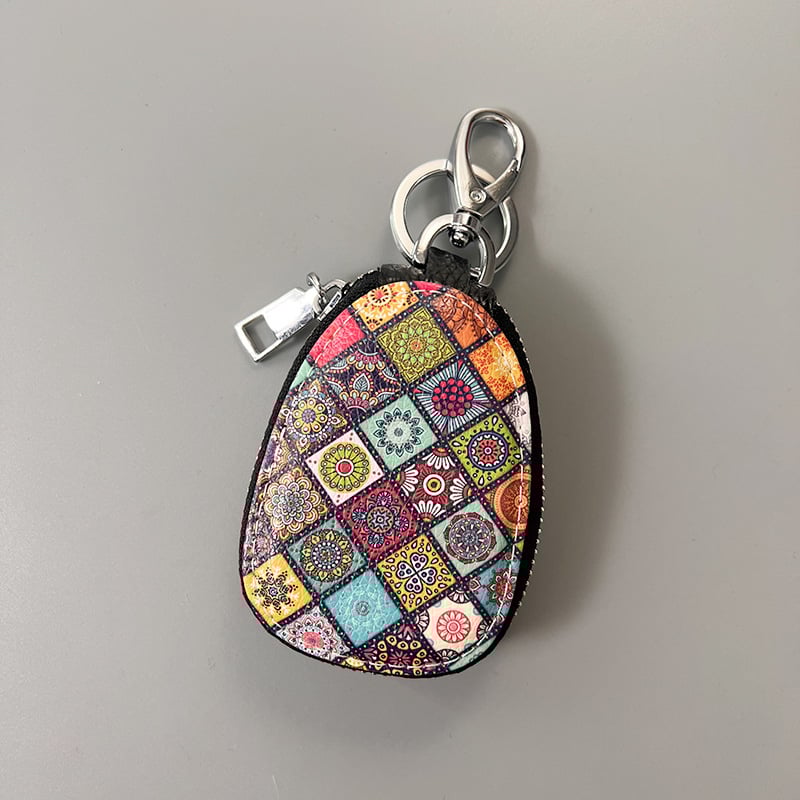 Кейс за ключове - естествена кожа - двуслойна кожа - карикатура принт - подплата от двуслойна кожа - за ежедневна употреба