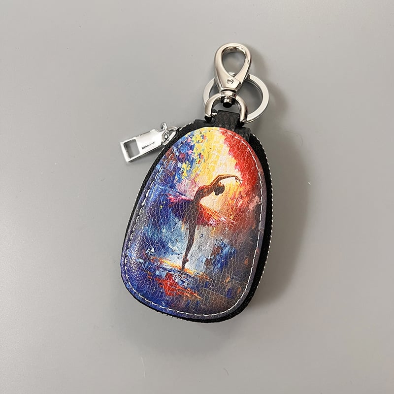 Кейс за ключове - естествена кожа - двуслойна кожа - карикатура принт - подплата от двуслойна кожа - за ежедневна употреба