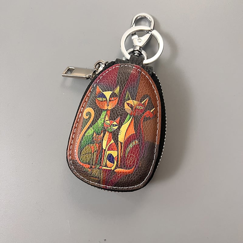 Кейс за ключове - естествена кожа - двуслойна кожа - карикатура принт - подплата от двуслойна кожа - за ежедневна употреба