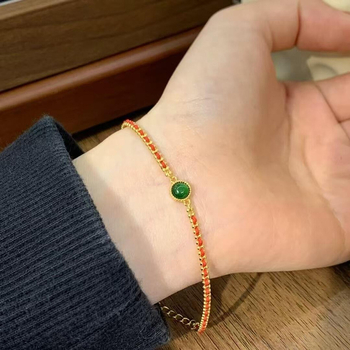 Maisaka S925 ezüst kézzel kötött karkötő természetes jáddal, nőknek, könnyű luxus, geometriai kialakítás