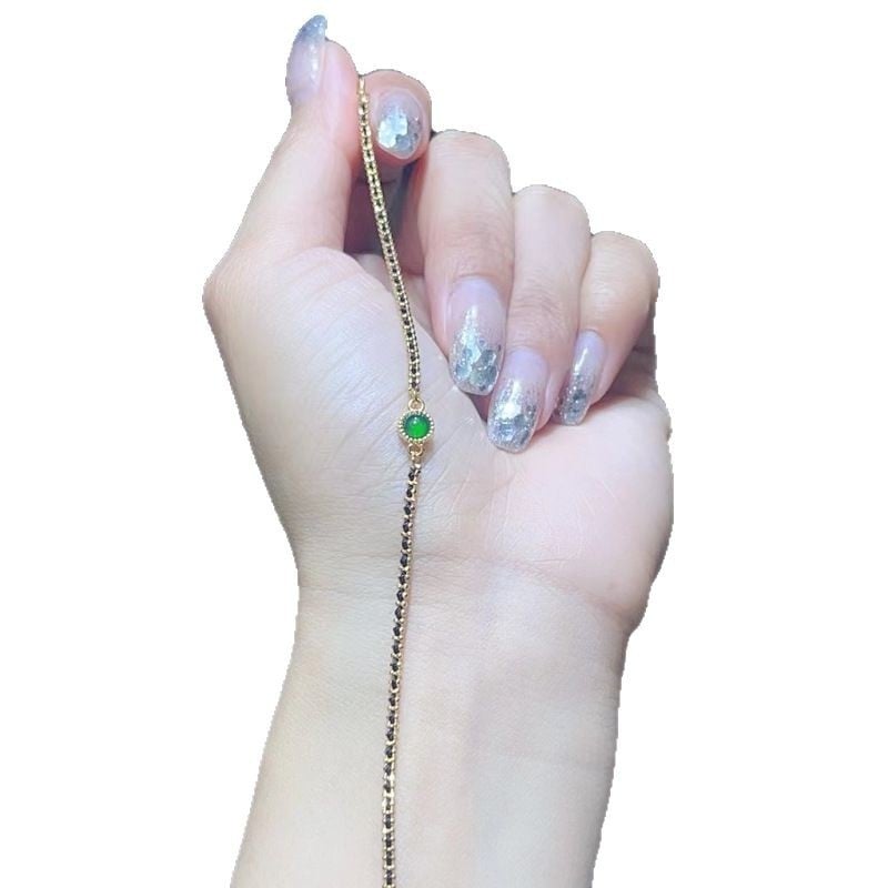 Maisaka S925 ezüst kézzel kötött karkötő természetes jáddal, nőknek, könnyű luxus, geometriai kialakítás