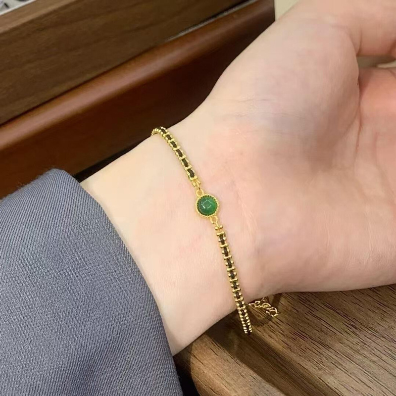 Maisaka S925 ezüst kézzel kötött karkötő természetes jáddal, nőknek, könnyű luxus, geometriai kialakítás