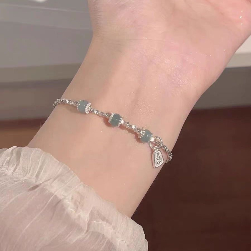 Brățară din argint S925 cu Jad Hetian, model romb, bijuterie pentru femei