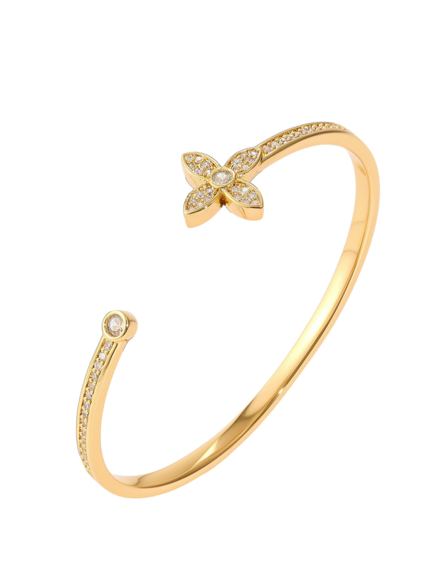 Réz karkötő cirkónium berakásokkal, állítható nyitott dizájn, könnyed luxus stílus