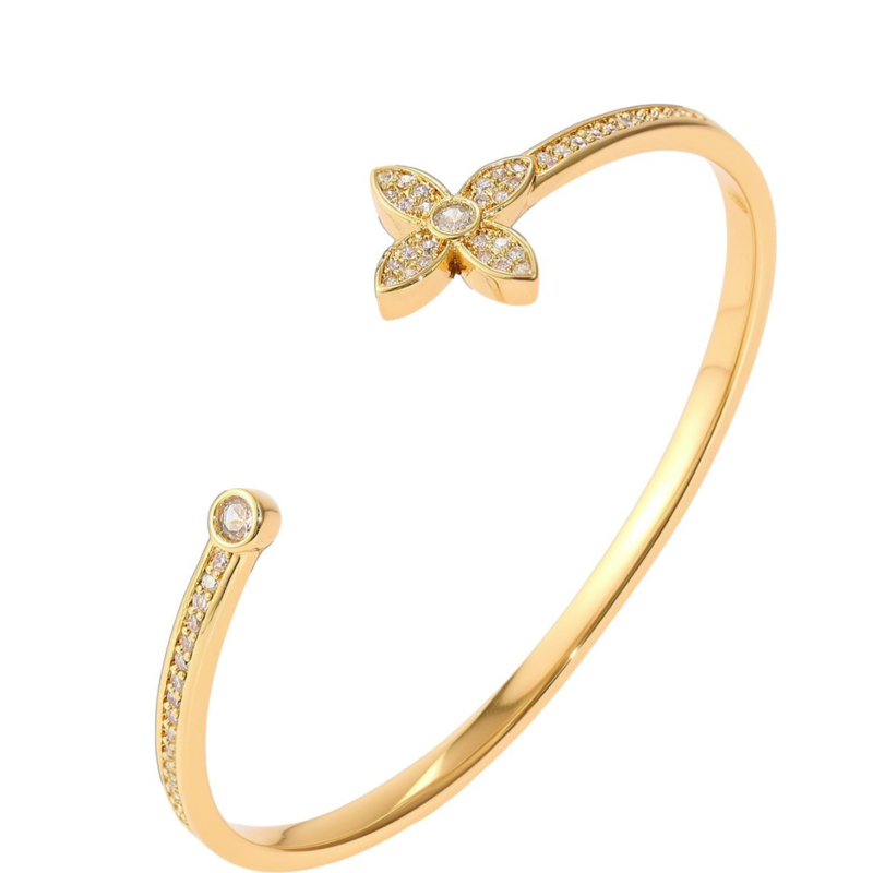 Réz karkötő cirkónium berakásokkal, állítható nyitott dizájn, könnyed luxus stílus