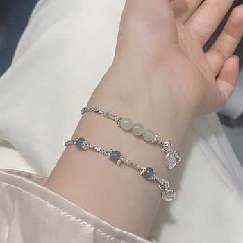 Brățară din argint S925, jad Hetian natural, design geometric cu text, finisaj electroplacat