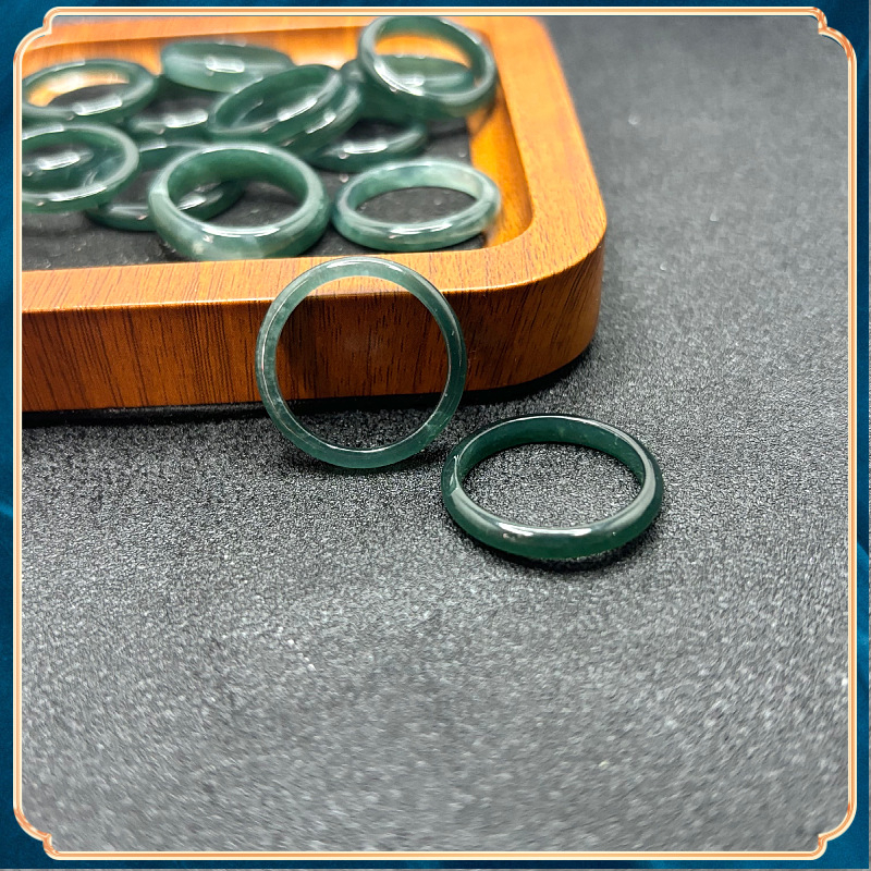 Inel din jad, față plată, natural, unisex, design geometric concentric