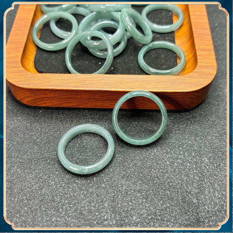 Inel din jad, față plată, natural, unisex, design geometric concentric