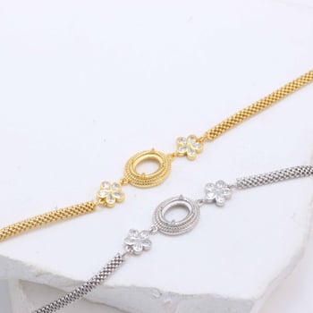 Brățară din argint 925 cu montură deschisă pentru jad – DIY gata, stil simplu, unisex, electroplată