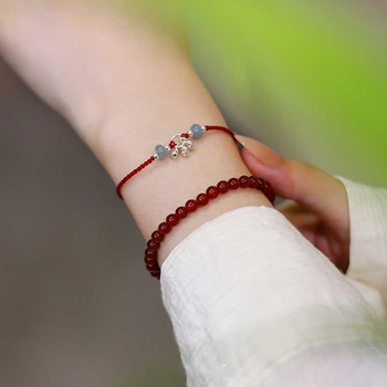 Természetes jade női karkötő — kézi készítésű, Új kínai stílus, kézzel szőtt kötél, 2024 ősz