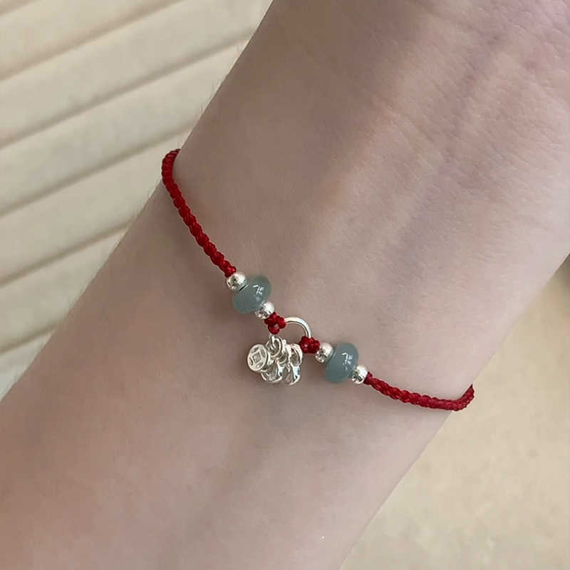 Természetes jade női karkötő — kézi készítésű, Új kínai stílus, kézzel szőtt kötél, 2024 ősz