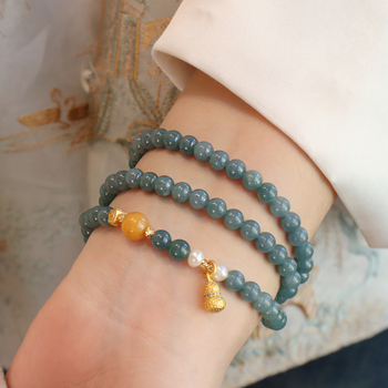 Brățară din jad, design geometric cu trei cercuri, stil feminin – noul stil chinezesc, producție semi-manuală, origine Jinhua (lansare primăvara 2025)