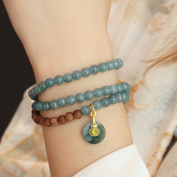 Brățară din jad, design geometric cu trei cercuri, stil feminin – noul stil chinezesc, producție semi-manuală, origine Jinhua (lansare primăvara 2025)