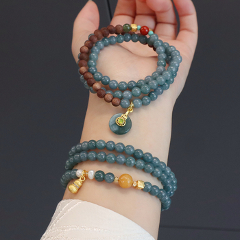 Brățară din jad, design geometric cu trei cercuri, stil feminin – noul stil chinezesc, producție semi-manuală, origine Jinhua (lansare primăvara 2025)