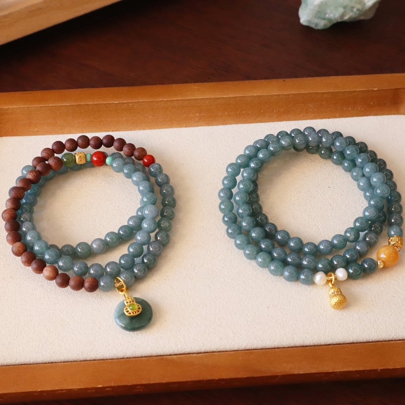 Brățară din jad, design geometric cu trei cercuri, stil feminin – noul stil chinezesc, producție semi-manuală, origine Jinhua (lansare primăvara 2025)