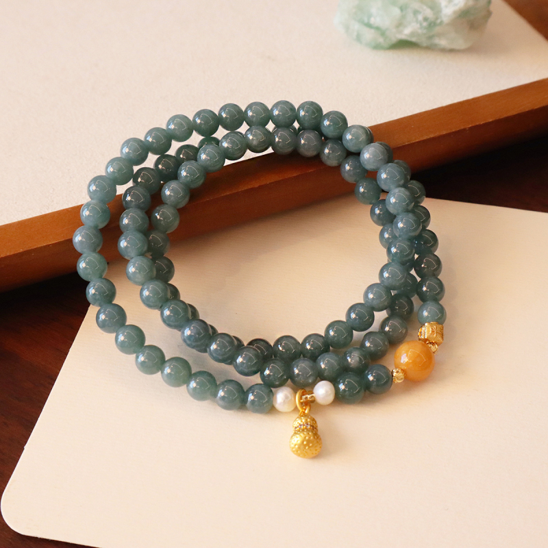 Brățară din jad, design geometric cu trei cercuri, stil feminin – noul stil chinezesc, producție semi-manuală, origine Jinhua (lansare primăvara 2025)