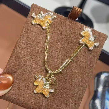 Set ogrlice i naušnica od cirkon kristala - bakar, ključna lančana, umjetni kristal, životinjski motivi, Zima 2025