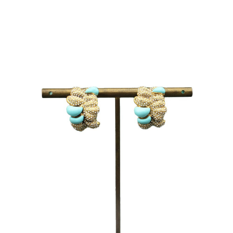 Set nakita: naušnice u obliku slova C s graviranim dizajnom i podesivim prstenom s mednim inlejom; bakar, elektroplating, brend Moxi, set: ručni nakit + naušnice