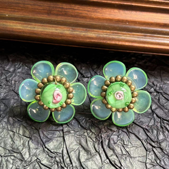 Ručno izrađeni set nakita od staklene glazure – retro ruža ogrlica s odgovarajućim naušnicama, višeslojni dizajn, običan lanac