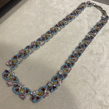 Ogrlica - bakar, dijamantno brušenje, geometrijski oblik, lanac oblika O, višeslojno